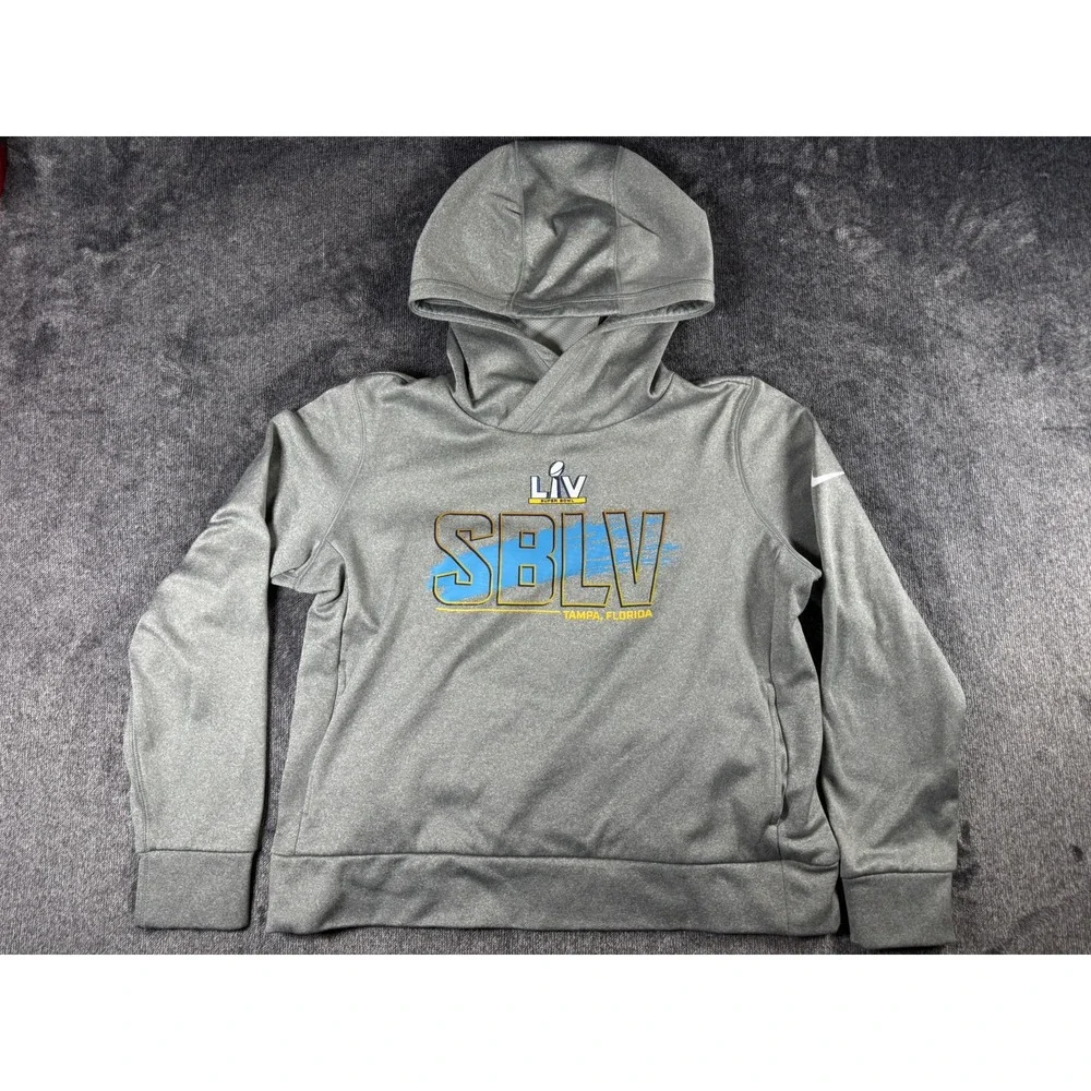 Nike Super Bowl LVI Hoodie Youth Small Gray Los Angeles Ca Pullover Graphic NWOT